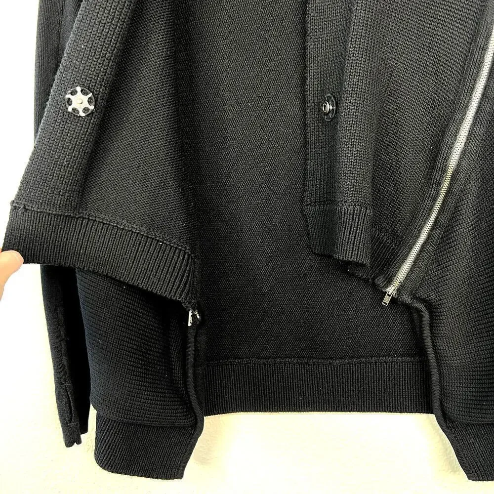 Lululemon Wrap It Up Sweater Cardigan Merino Wool BLACK Draped Zipper Pockets